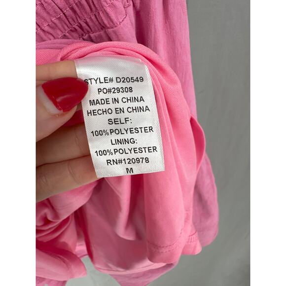 Entro Dress Women Medium Pink Mini Ruffle One Shoulder Asymmetrical Tiered Boho - Picture 6 of 9